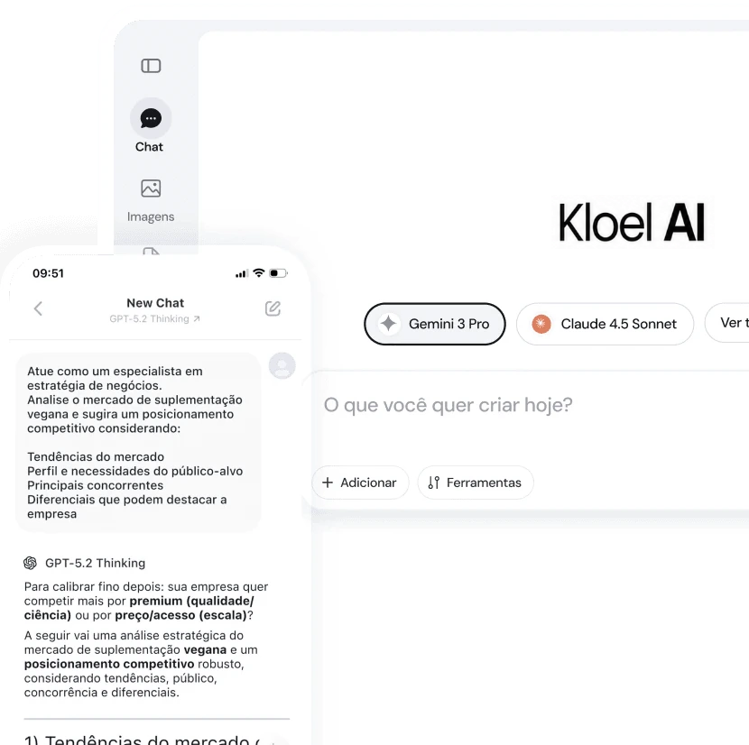 Interface da Kloel no desktop e no celular